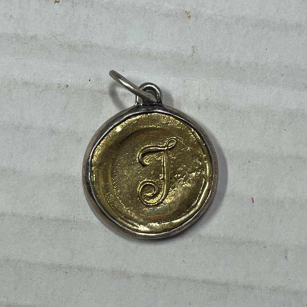 Waxing Poetic Sterling Silver Scroll Wax Seal Letter T Initial Charm Pendant 925